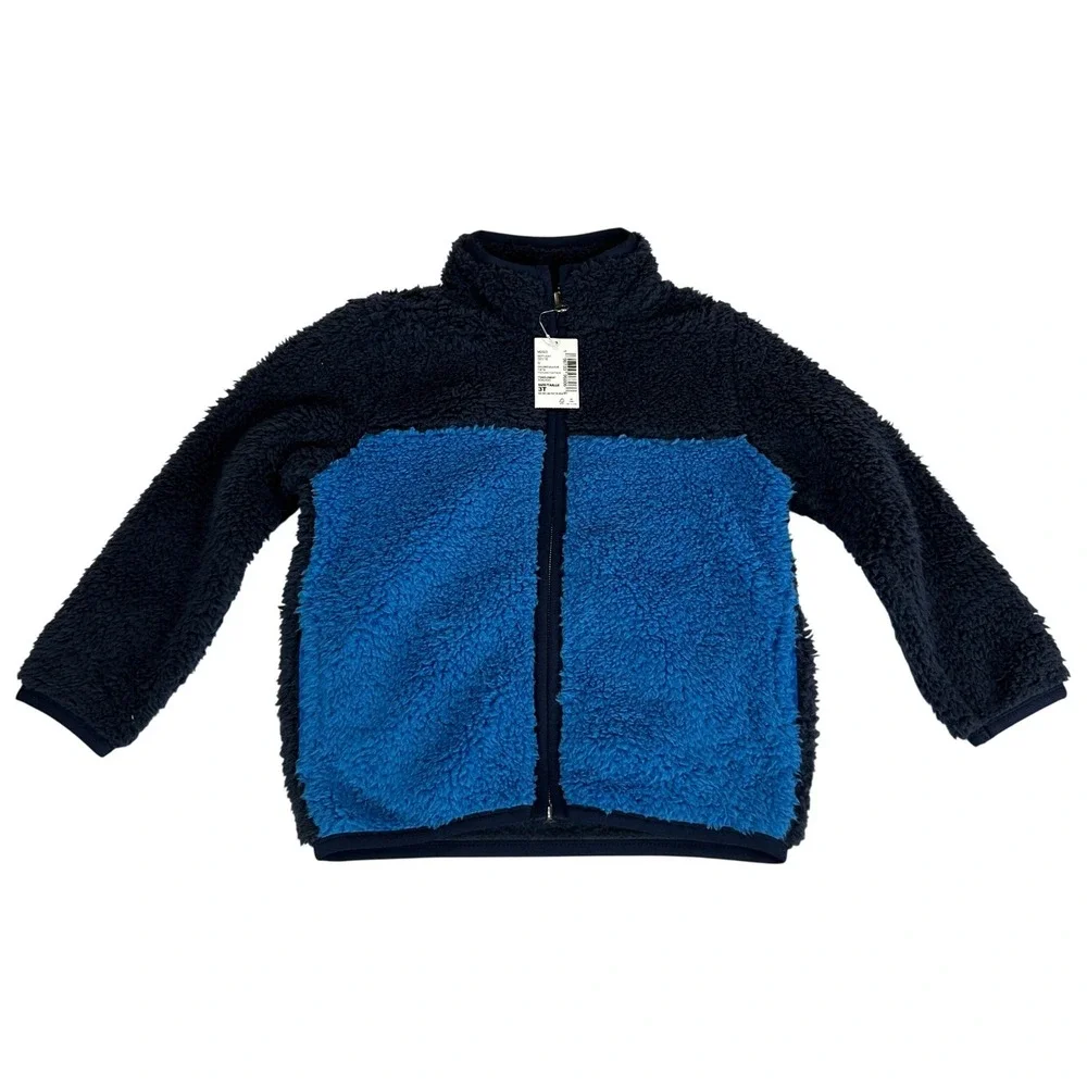 The Childrens Place Boys 3T Blue Sherpa Fleece Full Zip Jacket 3042495 M2023